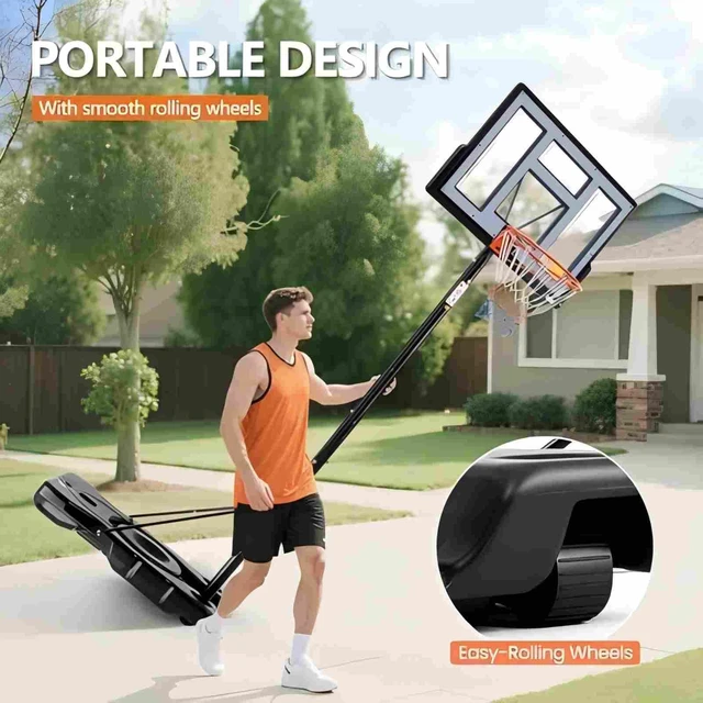 Alt view image 5 of 7 - 6.1-10FT Portable Basketball Hoop Outdoor, Adjustable Height, 44 Inch Shatterproof Backboard/Shock Absorbent Rim, Fillable Base, 2 Wheels for Backyard