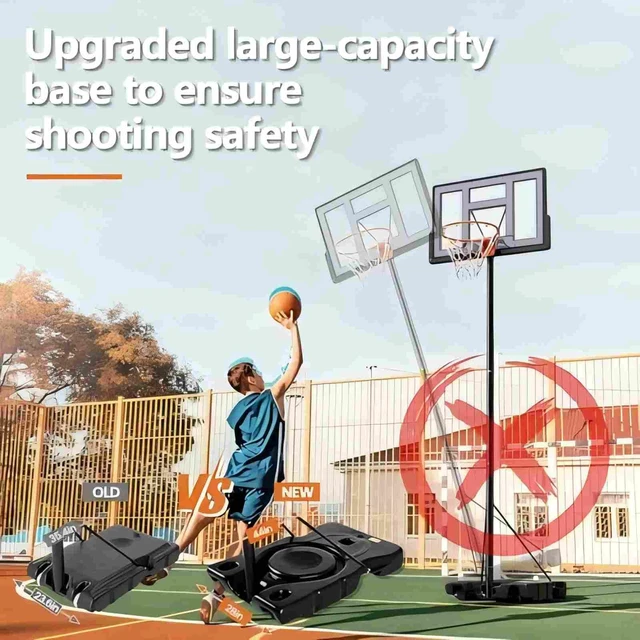 Alt view image 6 of 7 - 6.1-10FT Portable Basketball Hoop Outdoor, Adjustable Height, 44 Inch Shatterproof Backboard/Shock Absorbent Rim, Fillable Base, 2 Wheels for Backyard