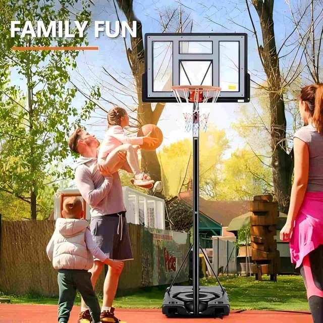 Alt view image 7 of 7 - 6.1-10FT Portable Basketball Hoop Outdoor, Adjustable Height, 44 Inch Shatterproof Backboard/Shock Absorbent Rim, Fillable Base, 2 Wheels for Backyard