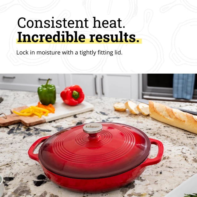 Alt view image 4 of 7 - Essential Enamel Cast Iron Braiser, 3.6 Quart, Island Spice Red | Refrigerator- & Oven-Safe up to 500°F, Induction-Safe, Heat-Retaining, Non-Toxic Enamel Braiser Cookware