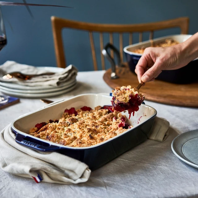 Alt view image 3 of 4 - 3-Pc Ceramic Baking Dish Set, Oven Safe Up To 570°F, Dark Blue | Oven-to-Table for Lasagnas, Roasts & Apple Crisp. Dishwasher Safe Includes Baking Dish 7.5 x 6", 10.5 x 7.5" & 13 x 9"