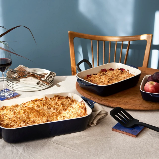 Alt view image 4 of 4 - 3-Pc Ceramic Baking Dish Set, Oven Safe Up To 570°F, Dark Blue | Oven-to-Table for Lasagnas, Roasts & Apple Crisp. Dishwasher Safe Includes Baking Dish 7.5 x 6", 10.5 x 7.5" & 13 x 9"