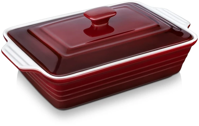 Main image of 4.5 Quart Ceramic Casserole Dish with Lid Oven, Microwave & Dishwasher Safe Bakeware for Family Meals, Lasagna, Roasting, Rectangular Stoneware 9x13 Baking Pan, Gradient Red