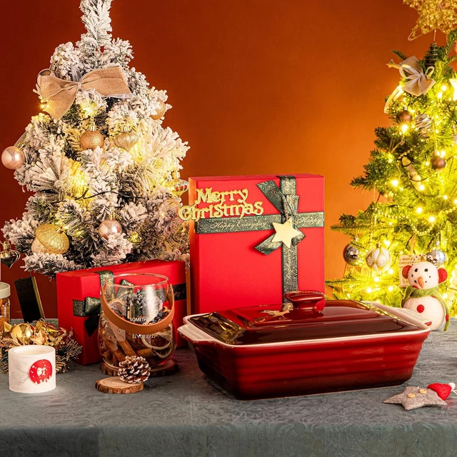 Alt view image 7 of 7 - 4.5 Quart Ceramic Casserole Dish with Lid Oven, Microwave & Dishwasher Safe Bakeware for Family Meals, Lasagna, Roasting, Rectangular Stoneware 9x13 Baking Pan, Gradient Red