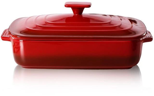 Main image of Large Ceramic Casserole Dish with Lid, 4 QT Baking Dish,Red | 9x13 inch deep rectangular stoneware baking dish with lid, perfect for lasagna, casseroles, baking, serving, and gifting