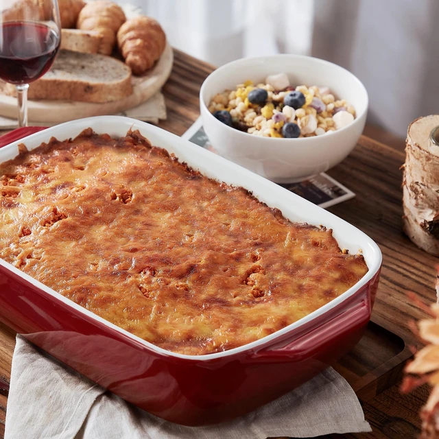Alt view image 3 of 7 - Large Ceramic Casserole Dish with Lid, 4 QT Baking Dish,Red | 9x13 inch deep rectangular stoneware baking dish with lid, perfect for lasagna, casseroles, baking, serving, and gifting