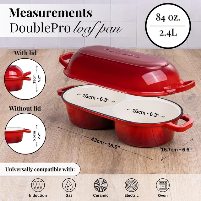 Alt view image 2 of 6 - Dutch Oven For Sourdough Bread Baking Enamelled Cast Iron Bread Loaf Pot 500°F Oven Safe Non Stick Bread Pot Double Round Loaf Space, 16.5cm Diameter, Red