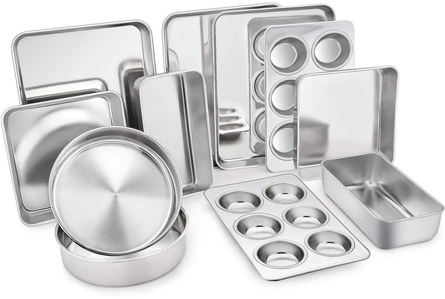 Main image of Stainless Steel Bakeware Set of 11 | Toaster Oven Baking Pan Set, Lasagna Pan, Square & Round Cake Pan, Loaf Pan & Muffin Pan, Healthy & Sturdy, Dishwasher Safe