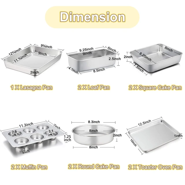 Alt view image 2 of 7 - Stainless Steel Bakeware Set of 11 | Toaster Oven Baking Pan Set, Lasagna Pan, Square & Round Cake Pan, Loaf Pan & Muffin Pan, Healthy & Sturdy, Dishwasher Safe