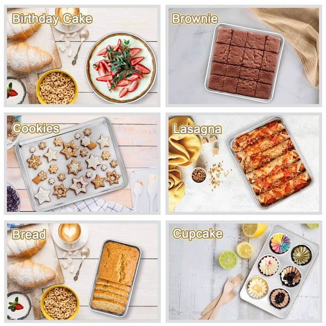 Alt view image 4 of 7 - Stainless Steel Bakeware Set of 11 | Toaster Oven Baking Pan Set, Lasagna Pan, Square & Round Cake Pan, Loaf Pan & Muffin Pan, Healthy & Sturdy, Dishwasher Safe