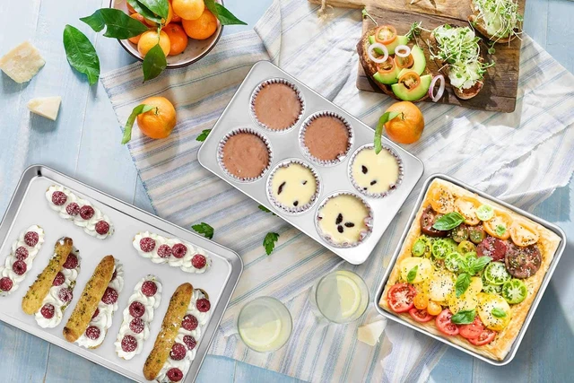 Alt view image 6 of 7 - Stainless Steel Bakeware Set of 11 | Toaster Oven Baking Pan Set, Lasagna Pan, Square & Round Cake Pan, Loaf Pan & Muffin Pan, Healthy & Sturdy, Dishwasher Safe