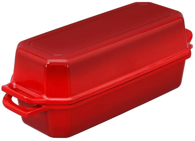 Alt view image 2 of 6 - Bread Pan Cast Iron Loaf Pan with Lid Bread Loaf Pan 13x5 Inch Enameled Cast Iron Sourdough Bread Pan,Red