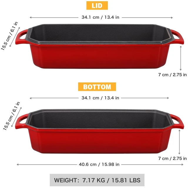 Alt view image 3 of 6 - Bread Pan Cast Iron Loaf Pan with Lid Bread Loaf Pan 13x5 Inch Enameled Cast Iron Sourdough Bread Pan,Red