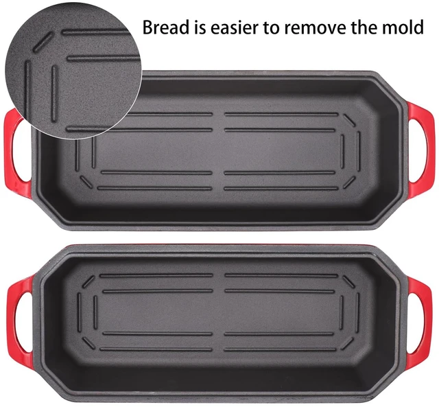 Alt view image 4 of 6 - Bread Pan Cast Iron Loaf Pan with Lid Bread Loaf Pan 13x5 Inch Enameled Cast Iron Sourdough Bread Pan,Red