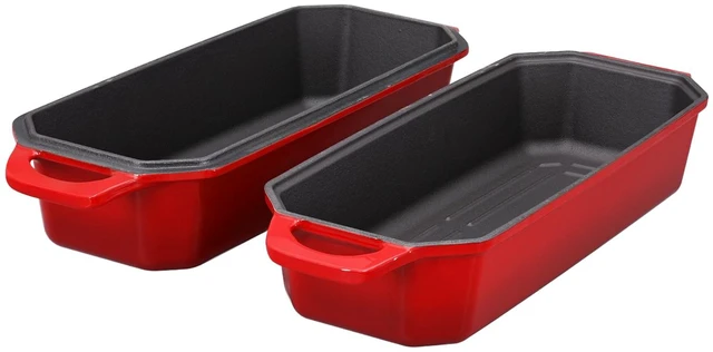 Alt view image 5 of 6 - Bread Pan Cast Iron Loaf Pan with Lid Bread Loaf Pan 13x5 Inch Enameled Cast Iron Sourdough Bread Pan,Red