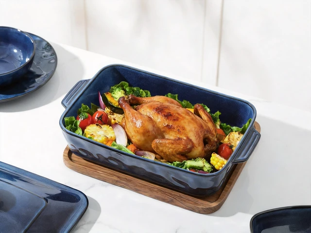 Alt view image 5 of 7 - Ceramic Casserole Dish with Lid, 4.2 Quart Deep Baking Pan with Handles, Rectangular Lasagna Pan, Oven, Microwave & Dishwasher Safe, Starry Blue