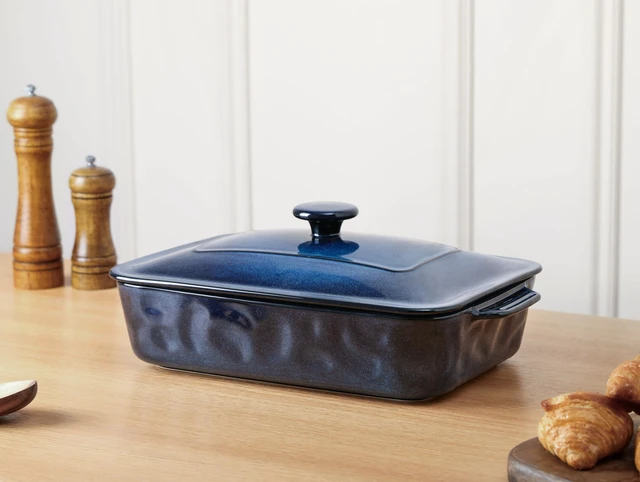 Alt view image 7 of 7 - Ceramic Casserole Dish with Lid, 4.2 Quart Deep Baking Pan with Handles, Rectangular Lasagna Pan, Oven, Microwave & Dishwasher Safe, Starry Blue