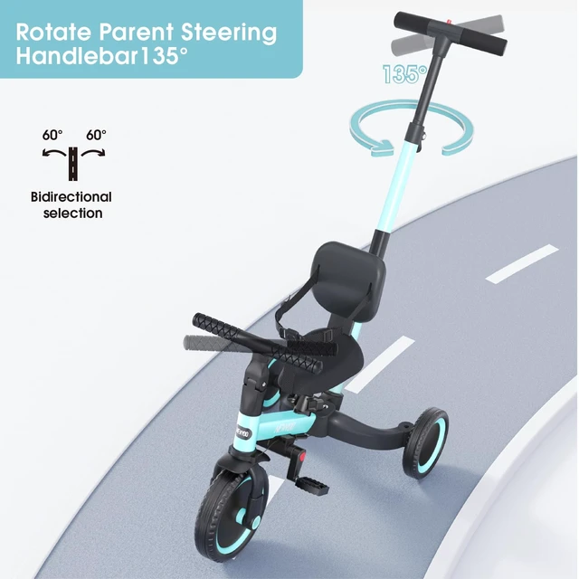Alt view image 3 of 7 - TR007 5-in-1 Tricycle for Toddlers 1-3, Toddler Bike, Birthday Gift | Toddler Trike with Push Handle Lets Parents Steer and Converts to Balance Bike, Fun Outdoor Toy for Boys and Girls, Blue
