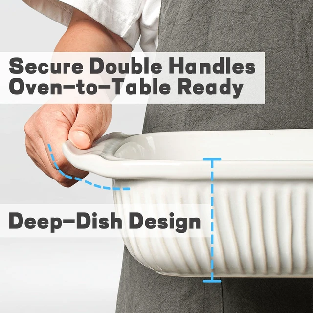 Alt view image 3 of 7 - Casserole Dishes For Oven, Ceramic Baking Dish, Large Lasagna Pan With Handles, Baking Pan Casserole Dish, Rectangular Bakeware Deep, Set Of 3 (5.1Qt/2.3Qt/1.1Qt) (White, With Lids)