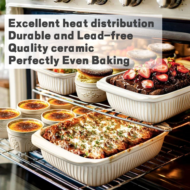 Alt view image 4 of 7 - Casserole Dishes For Oven, Ceramic Baking Dish, Large Lasagna Pan With Handles, Baking Pan Casserole Dish, Rectangular Bakeware Deep, Set Of 3 (5.1Qt/2.3Qt/1.1Qt) (White, With Lids)
