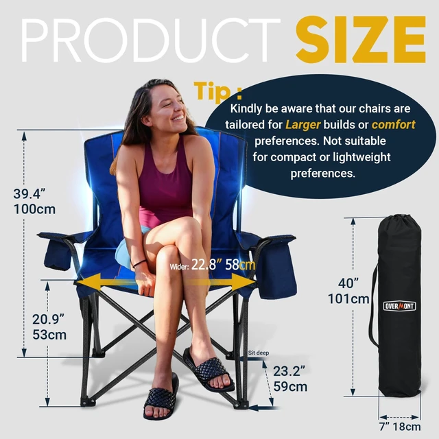 Alt view image 2 of 7 - 2-Pack Oversized Camping Chairs - 450 lb Each, Fully Padded | Fully Padded High Back with Cooler Bags, Cup Holders, Side Pockets & Carry Bags for Outdoor Relaxation Use