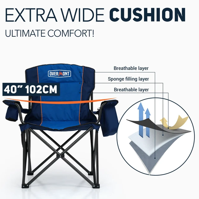 Alt view image 3 of 7 - 2-Pack Oversized Camping Chairs - 450 lb Each, Fully Padded | Fully Padded High Back with Cooler Bags, Cup Holders, Side Pockets & Carry Bags for Outdoor Relaxation Use