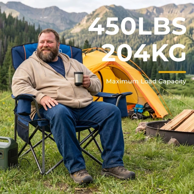 Alt view image 4 of 7 - 2-Pack Oversized Camping Chairs - 450 lb Each, Fully Padded | Fully Padded High Back with Cooler Bags, Cup Holders, Side Pockets & Carry Bags for Outdoor Relaxation Use