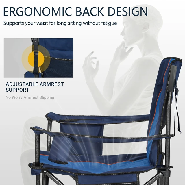 Alt view image 7 of 7 - 2-Pack Oversized Camping Chairs - 450 lb Each, Fully Padded | Fully Padded High Back with Cooler Bags, Cup Holders, Side Pockets & Carry Bags for Outdoor Relaxation Use