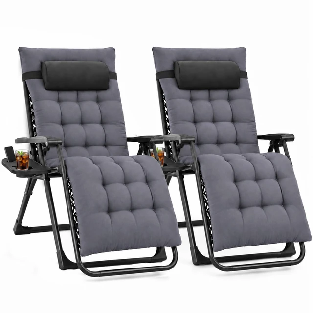 Main image of Zero Gravity Chairs Set of 2 with Cup Holder Trays | Portable Patio Chairs, Lounge Chair for Outdoor, Indoor, Beach, Pool, Camping, Balcony, Porch, Dark Gray