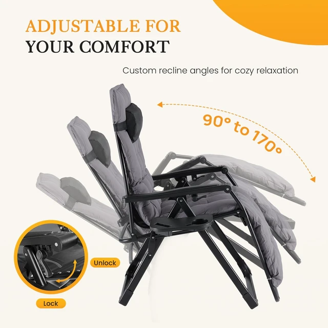 Alt view image 3 of 7 - Zero Gravity Chairs Set of 2 with Cup Holder Trays | Portable Patio Chairs, Lounge Chair for Outdoor, Indoor, Beach, Pool, Camping, Balcony, Porch, Dark Gray