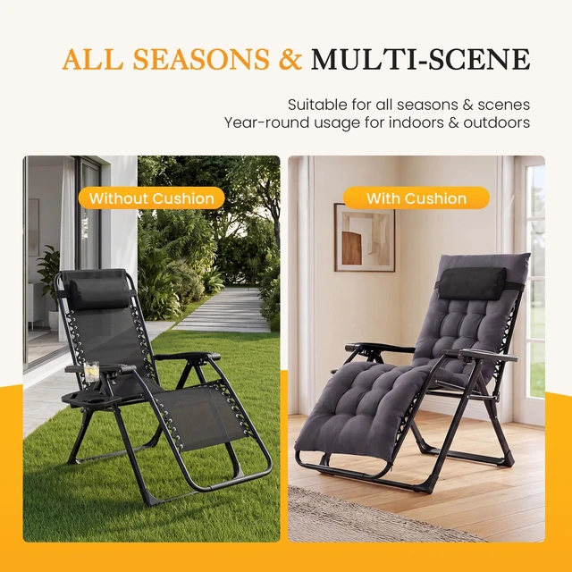 Alt view image 4 of 7 - Zero Gravity Chairs Set of 2 with Cup Holder Trays | Portable Patio Chairs, Lounge Chair for Outdoor, Indoor, Beach, Pool, Camping, Balcony, Porch, Dark Gray