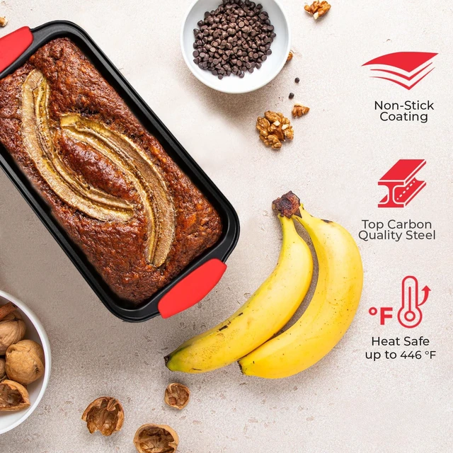 Alt view image 3 of 5 - Non-Stick 10-Piece Baking Pan Set, BPA-Free Carbon Steel Bakeware Set with Silicone Handles, Stackable Kitchen Oven Set, Cookie Sheet, Baking Tray, Baking Sheet Set, Oven Safe (446°F)