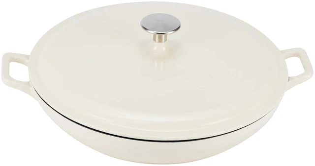 Main image of Enameled Cast Iron - Covered Round Casserole Skillet with Lid, Oven Safe - 500°F, Even Heat Distribution, 3.3-Quart, White