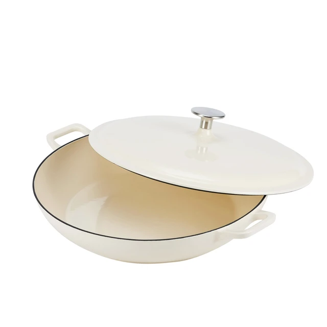 Alt view image 2 of 5 - Enameled Cast Iron - Covered Round Casserole Skillet with Lid, Oven Safe - 500°F, Even Heat Distribution, 3.3-Quart, White