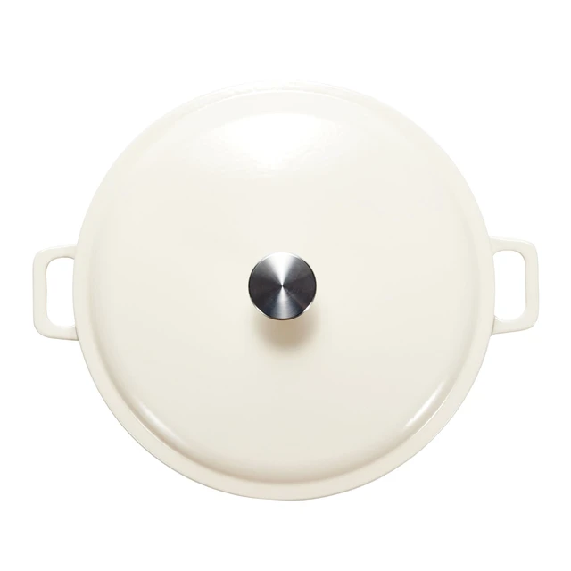 Alt view image 3 of 5 - Enameled Cast Iron - Covered Round Casserole Skillet with Lid, Oven Safe - 500°F, Even Heat Distribution, 3.3-Quart, White