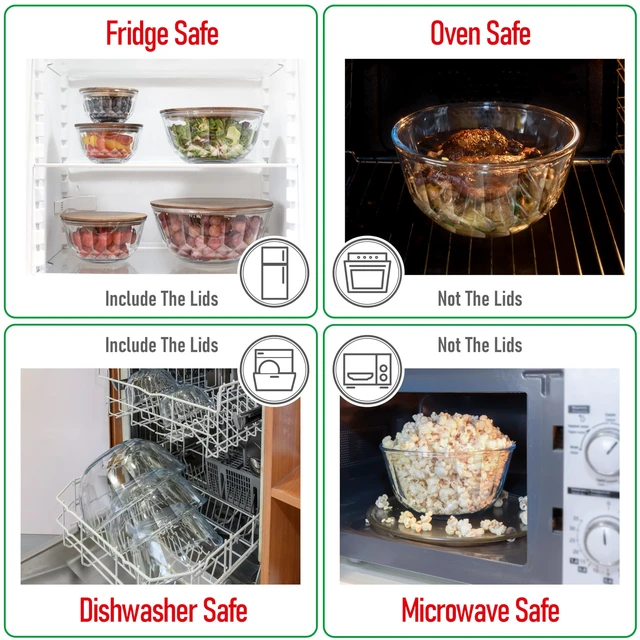 Alt view image 5 of 7 - Large Stackable Glass Mixing Bowls with Acacia Lids Set of 5 | Microwave & Oven-ready. Durable Heat Resistant Inert Borosilicate Glass. For Foodprep, Storage, Mixing & Cooking