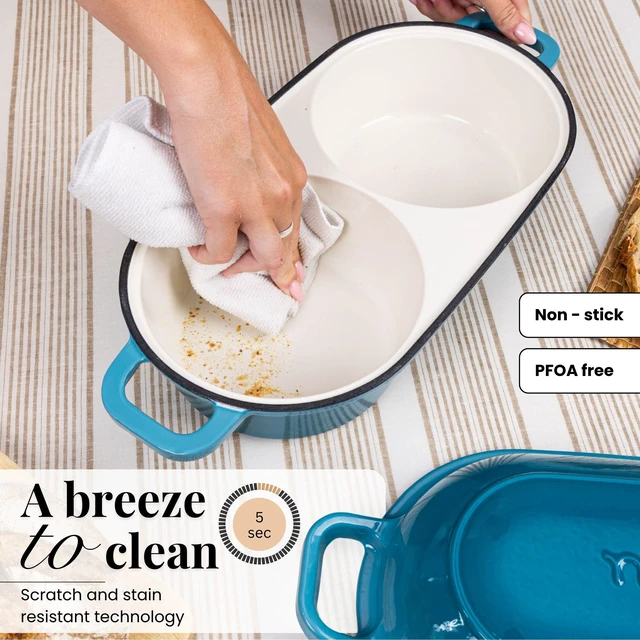 Alt view image 4 of 6 - Dutch Oven For Sourdough Bread Baking Enamelled Cast Iron Bread Loaf Pot 500°F Oven Safe Non Stick Bread Pot Double Round Loaf Space, 16.5cm Diameter, Light Blue