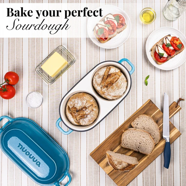 Alt view image 5 of 6 - Dutch Oven For Sourdough Bread Baking Enamelled Cast Iron Bread Loaf Pot 500°F Oven Safe Non Stick Bread Pot Double Round Loaf Space, 16.5cm Diameter, Light Blue