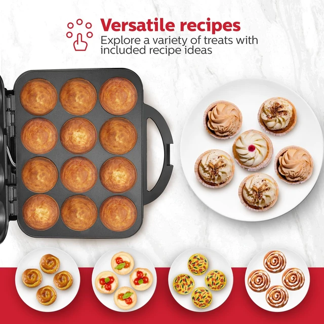 Alt view image 3 of 5 - Non-Stick 12-Count Electric Cupcake Maker Machine, Bakes 12 Full Size Cupcakes, Muffins, Pizza Cups and Cinnamon Buns, Built-In Safety Lock, Vertical Storage, Black