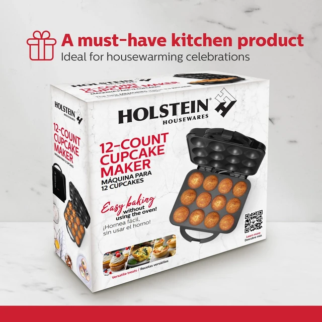 Alt view image 5 of 5 - Non-Stick 12-Count Electric Cupcake Maker Machine, Bakes 12 Full Size Cupcakes, Muffins, Pizza Cups and Cinnamon Buns, Built-In Safety Lock, Vertical Storage, Black