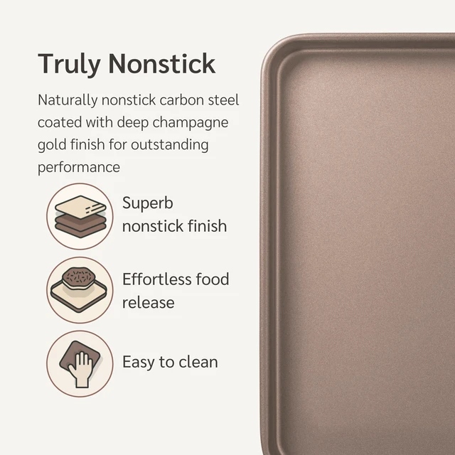Alt view image 3 of 7 - 13 x 18 inch Nonstick Half Sheet Pan 2-Pack, PFOA & BPA Free | | Non-Toxic - High Carbon Steel - Gold - Cookie Baking Sheets for Oven