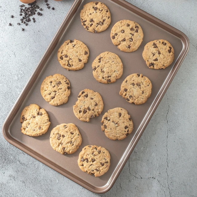 Alt view image 2 of 7 - 13 x 18 inch Nonstick Half Sheet Pan 2-Pack, PFOA & BPA Free | | Non-Toxic - High Carbon Steel - Gold - Cookie Baking Sheets for Oven