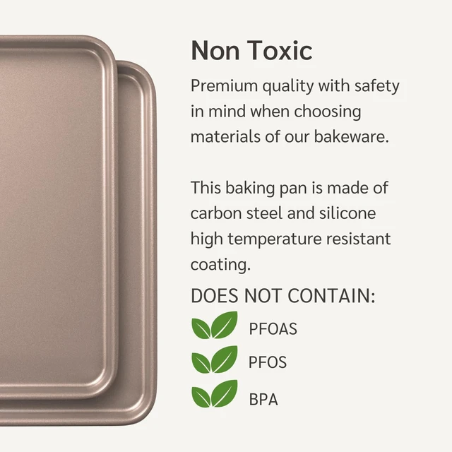 Alt view image 5 of 7 - 13 x 18 inch Nonstick Half Sheet Pan 2-Pack, PFOA & BPA Free | | Non-Toxic - High Carbon Steel - Gold - Cookie Baking Sheets for Oven