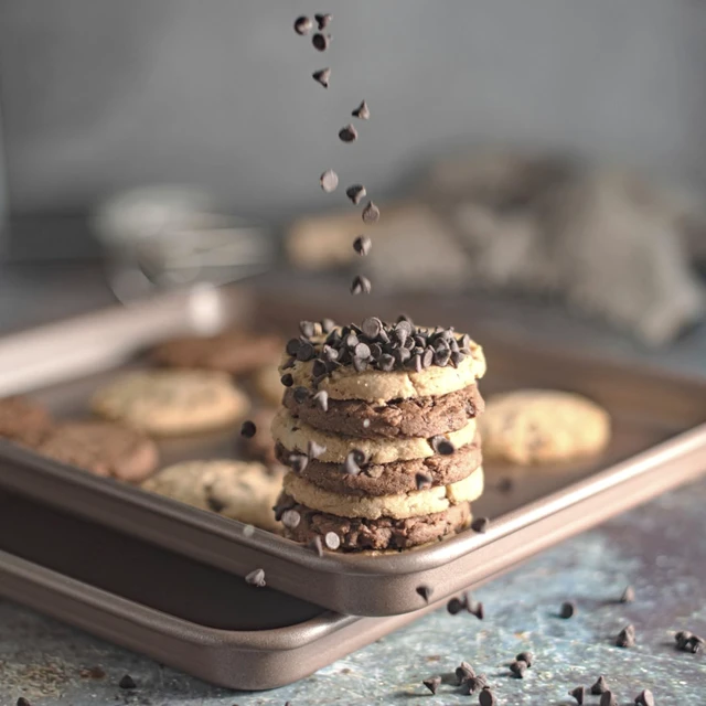 Alt view image 7 of 7 - 13 x 18 inch Nonstick Half Sheet Pan 2-Pack, PFOA & BPA Free | | Non-Toxic - High Carbon Steel - Gold - Cookie Baking Sheets for Oven