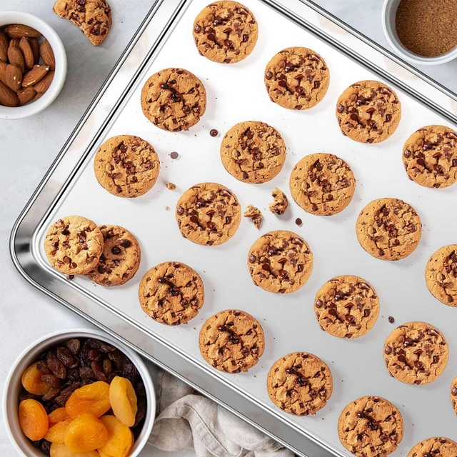 Alt view image 4 of 7 - 18x13 Inches Stainless Steel Half Baking Sheet Set of 6, Non Toxic | 1/2 Large Cookie Sheets for Baking, Metal Oven Pans, Big Bacon Trays, Nonstick, Rust Free, Dishwasher Safe, Heavy Duty