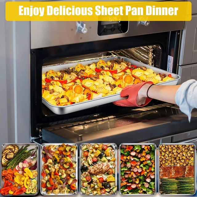 Alt view image 5 of 7 - 18x13 Inches Stainless Steel Half Baking Sheet Set of 6, Non Toxic | 1/2 Large Cookie Sheets for Baking, Metal Oven Pans, Big Bacon Trays, Nonstick, Rust Free, Dishwasher Safe, Heavy Duty