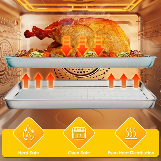 Alt view image 6 of 7 - 18x13 Inches Stainless Steel Half Baking Sheet Set of 6, Non Toxic | 1/2 Large Cookie Sheets for Baking, Metal Oven Pans, Big Bacon Trays, Nonstick, Rust Free, Dishwasher Safe, Heavy Duty