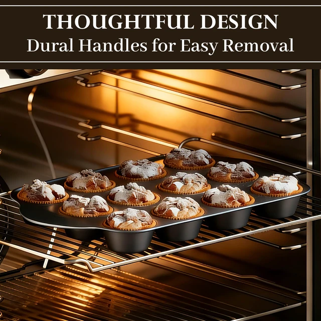 Alt view image 5 of 7 - 13 PCS Nonstick Bakeware Set - Carbon Steel Baking Pans Set with Dual Handles, Includes Roasting Pan, Pizza Pan, Cookie Sheet, Cake Pans, Muffin Pans, Cooling Rack, Oven Mitts, Non-Toxic