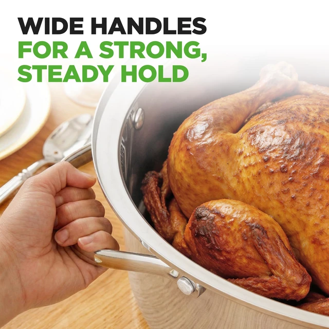 Alt view image 6 of 7 - 20" Oval Roasting Pan with Rack and Lid - Premium Stainless Steel Roaster Dish w/ Wide Handles & Removable Rack, Multi-Use Cookware for Turkey, Chicken, Stews, & More - Dishwasher Safe