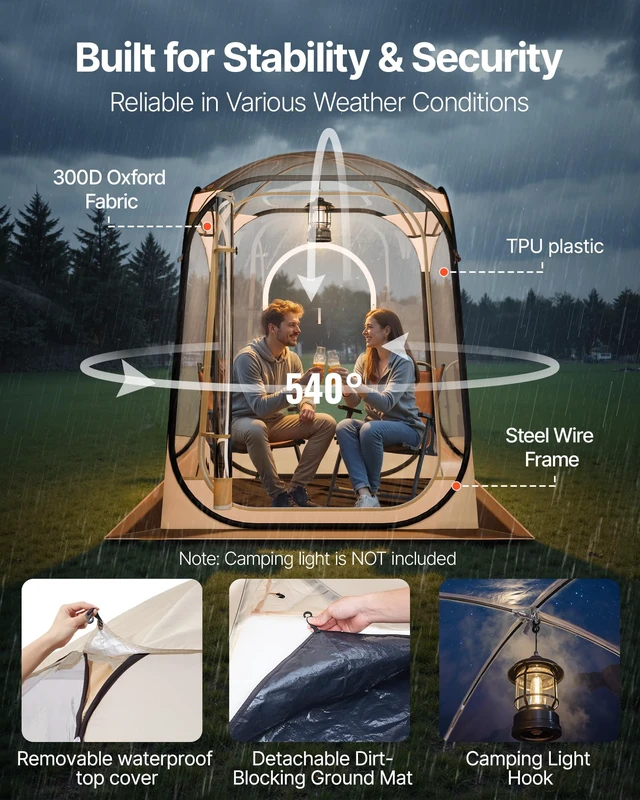 Alt view image 3 of 7 - Pop Up Sports Tent, 50x50x66.9 Instant Weather Proof Clear Tent for 2 Person, Portable Foldable Dome Shelter with Removable Floor Mat & Top Cover, for Watching Sports Events, Camping, Fishing